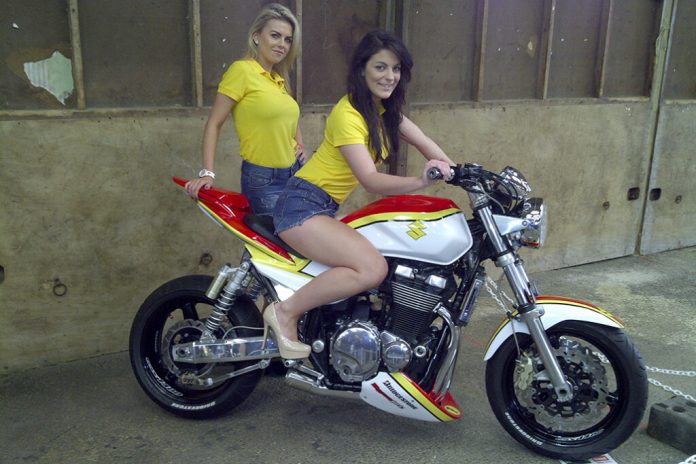 Promotional Models With Bike Team At Bmf Show Peterborough Showground In May 2013 01
